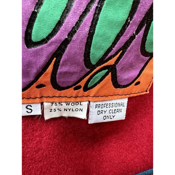 1980s CINDY OWINGS USA designer wool coat Color Block Art modern S fits Large - Picture 7 of 13